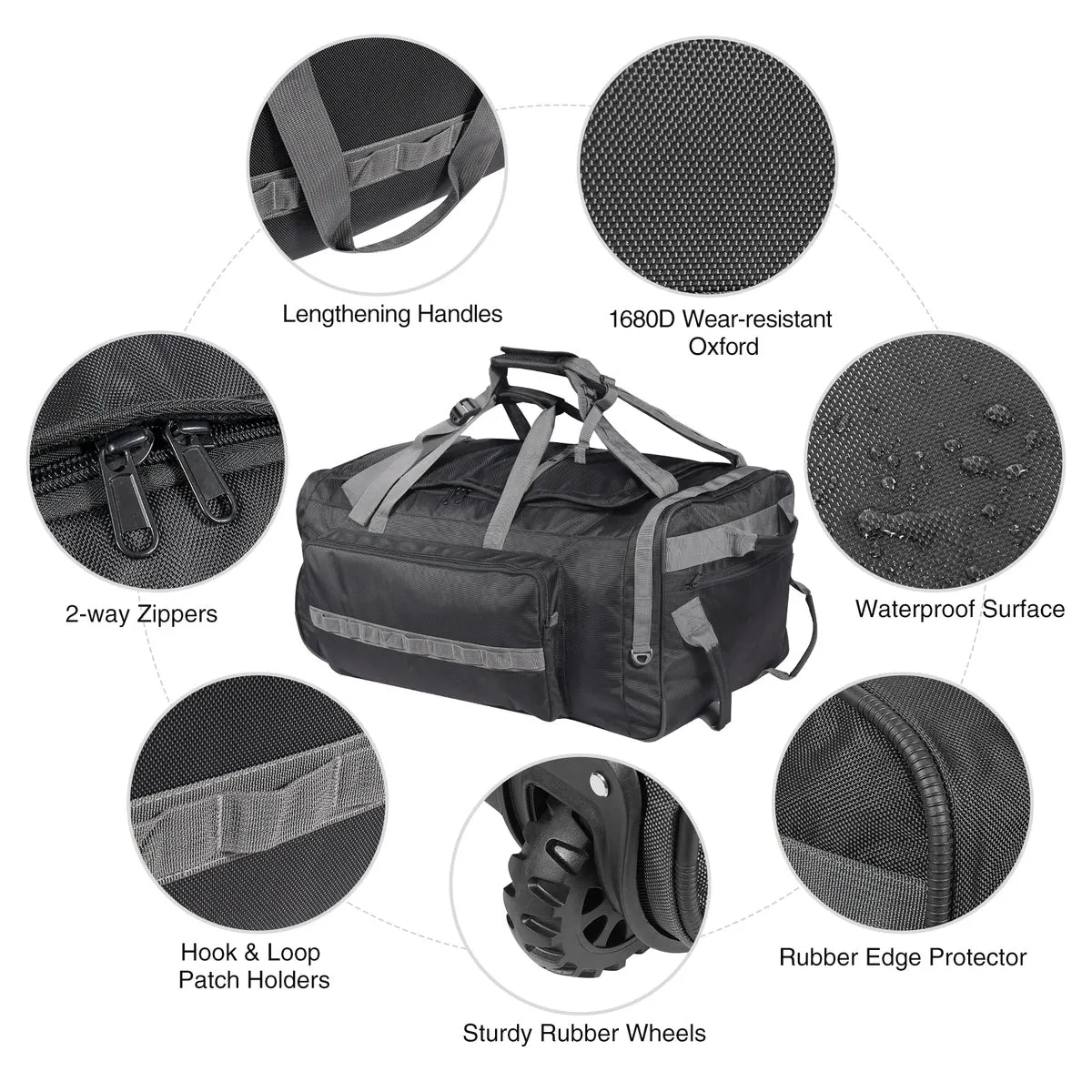 140L Tactical Duffle Bag with Wheels and Backpack Straps