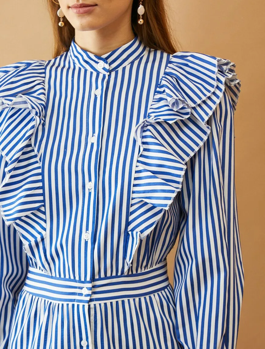 15081 Blue Striped Shirt Dress