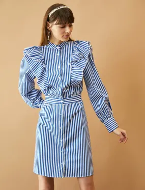 15081 Blue Striped Shirt Dress