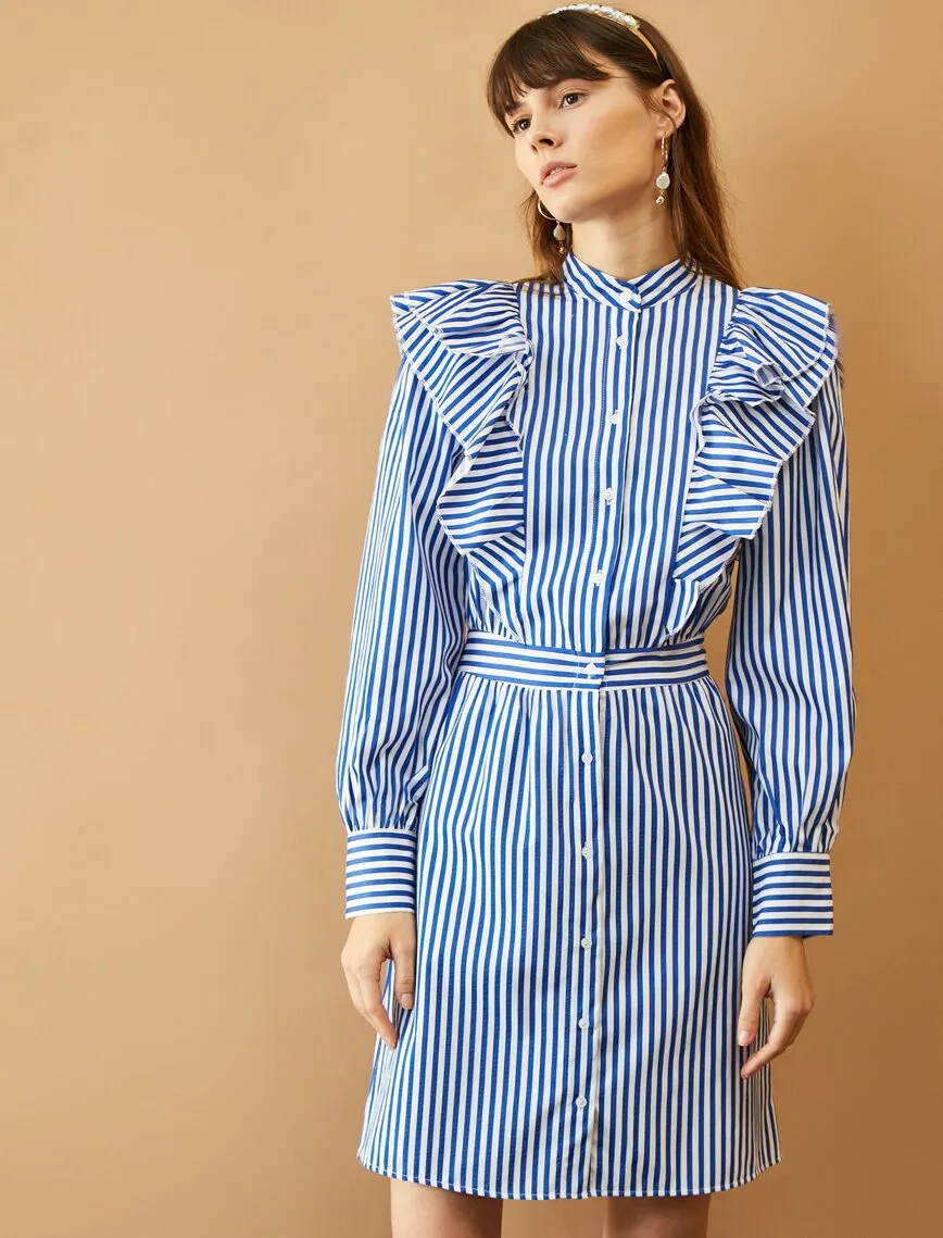 15081 Blue Striped Shirt Dress