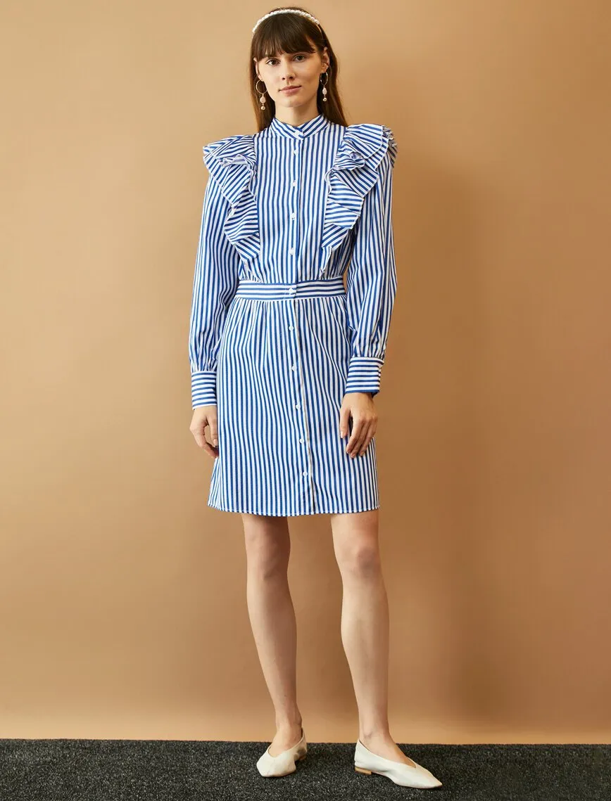 15081 Blue Striped Shirt Dress