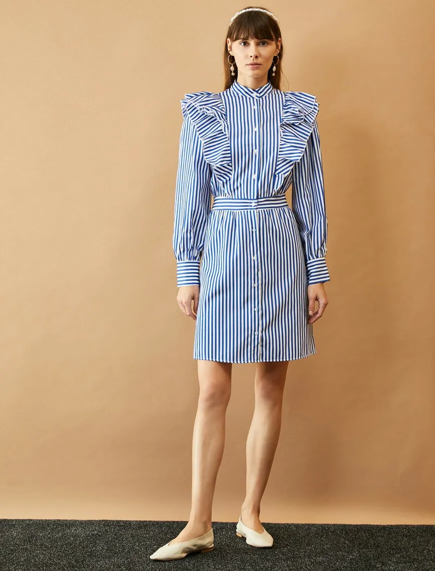 15081 Blue Striped Shirt Dress