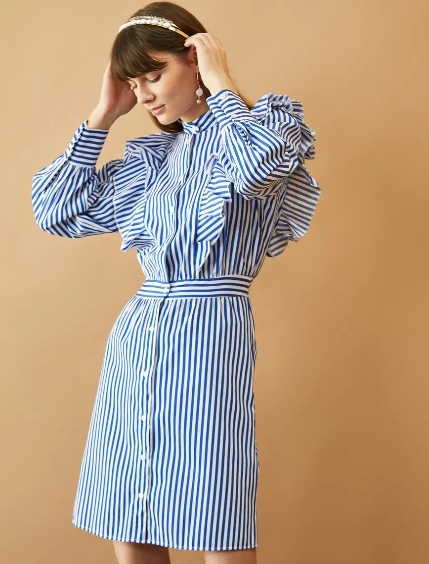 15081 Blue Striped Shirt Dress