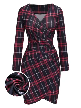 1960s V-Neck Tartan Plaids Wrap Dress