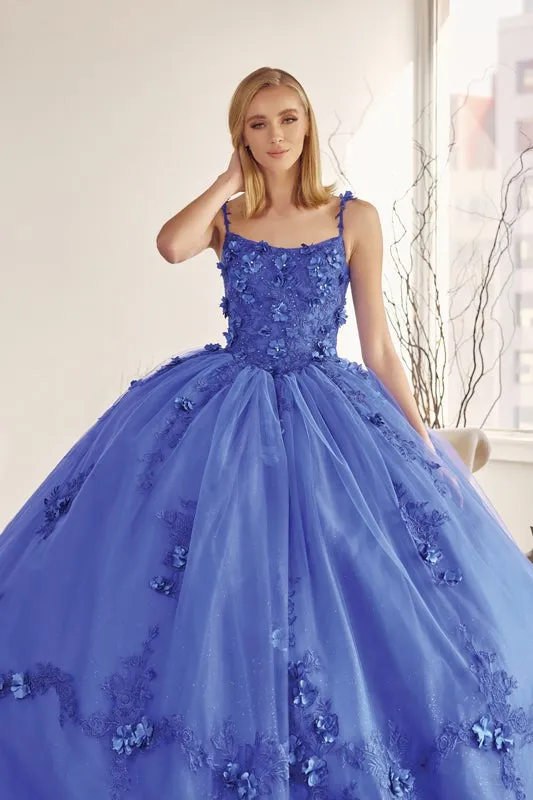 3D Floral Sleeveless Cape Ball Gown by Juliet 1436