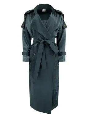 A NAIMA SILK FEEL BELTED TRANSITION TRENCH COAT IN TEAL