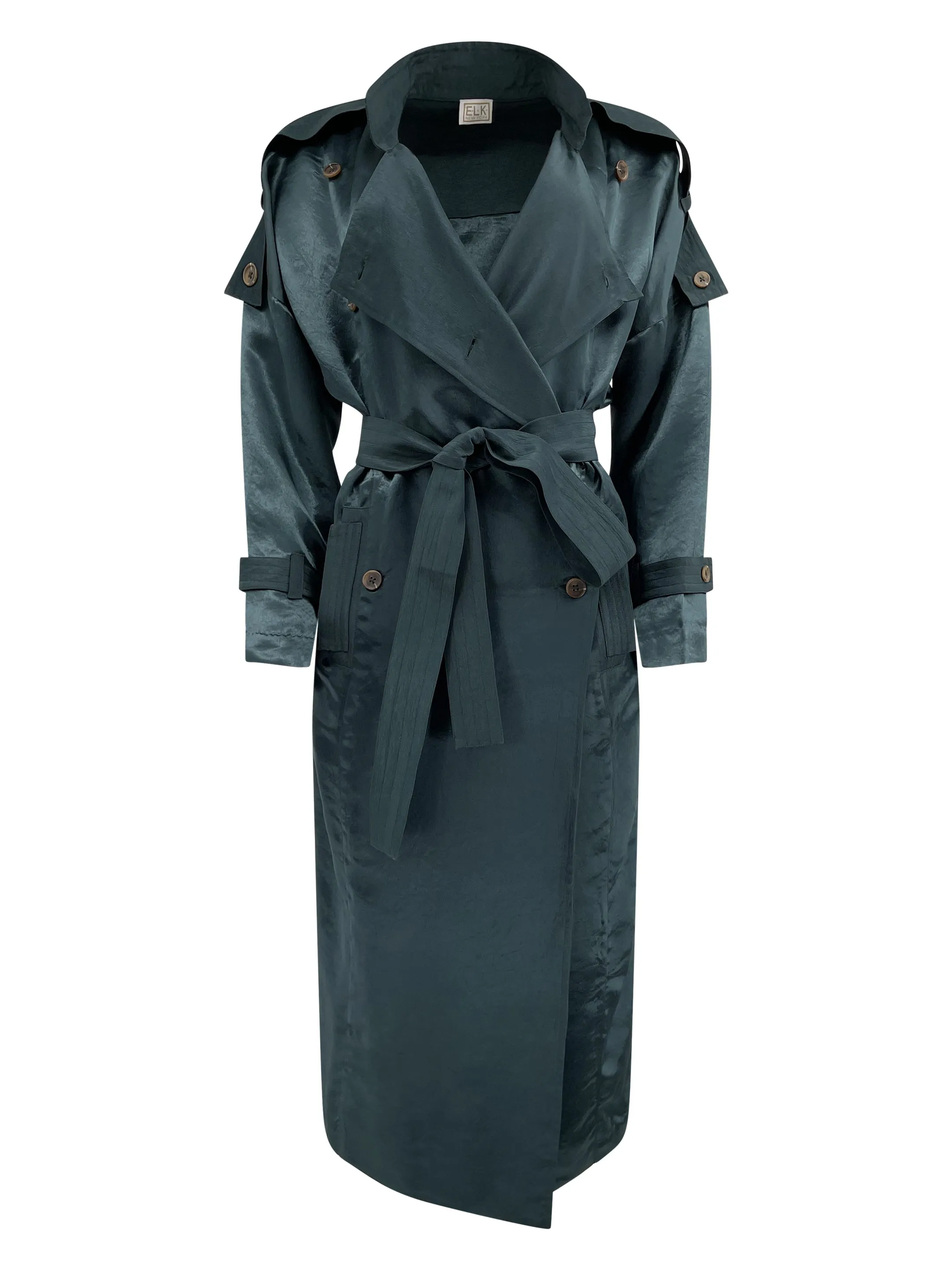 A NAIMA SILK FEEL BELTED TRANSITION TRENCH COAT IN TEAL