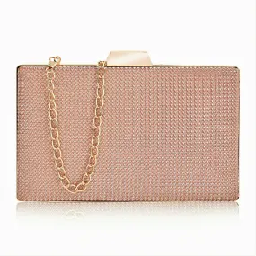 ADISA shimmer formal party clutch with gold chain for women and girls (Pink Taupe)