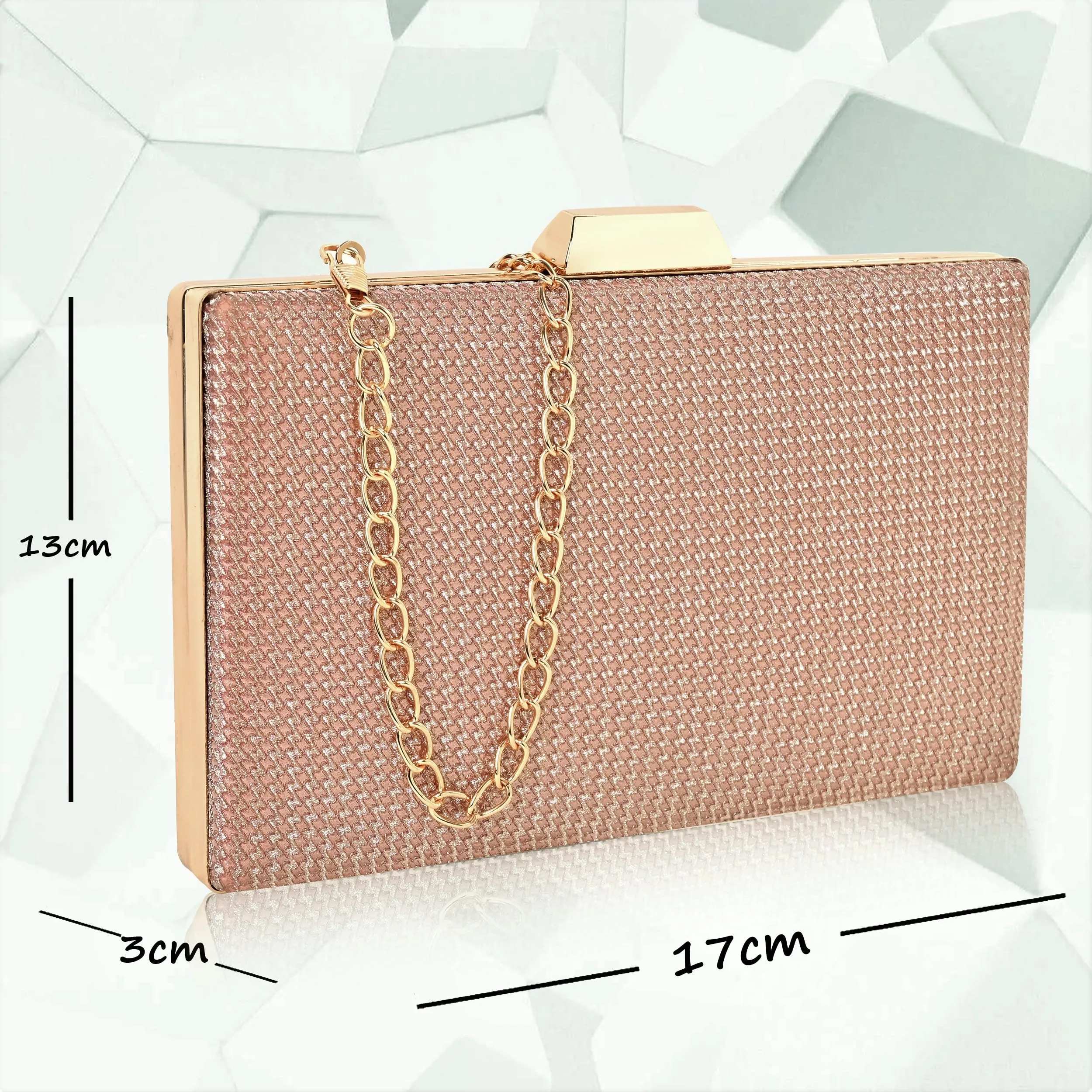 ADISA shimmer formal party clutch with gold chain for women and girls (Pink Taupe)