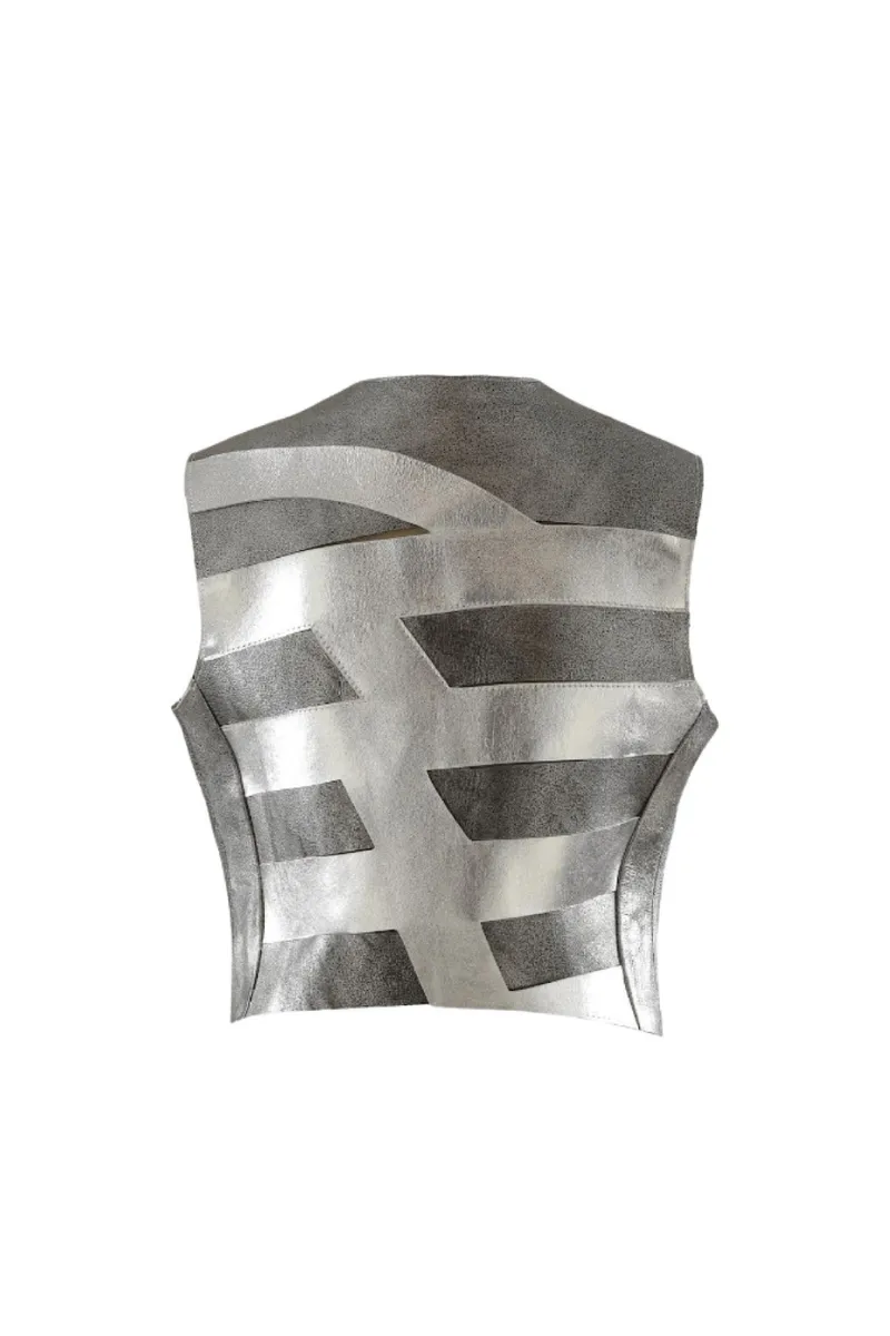 AIDEN LEATHER VEST WASHED SILVER