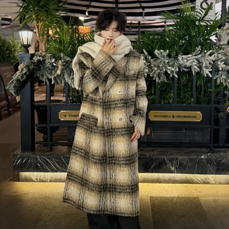 American Wool Plaid Coat Turn-down Collar Contrast Color Pocket Single Breasted High Street Winter 2024 Fashion 9C9019