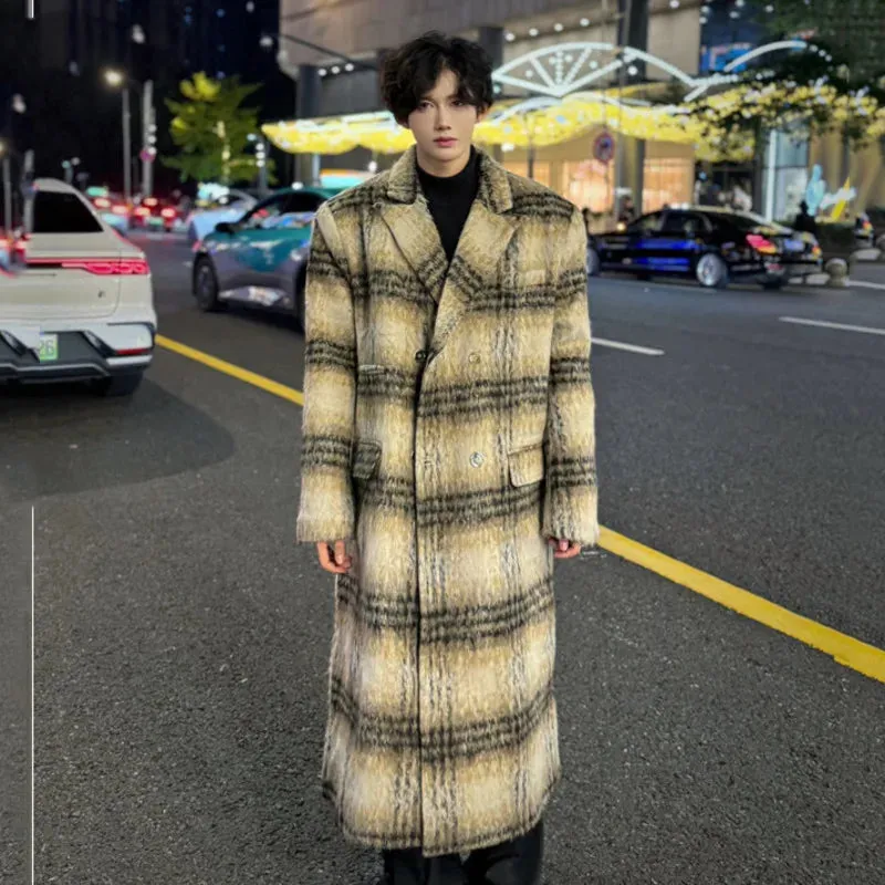 American Wool Plaid Coat Turn-down Collar Contrast Color Pocket Single Breasted High Street Winter 2024 Fashion 9C9019