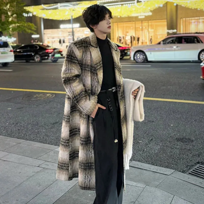 American Wool Plaid Coat Turn-down Collar Contrast Color Pocket Single Breasted High Street Winter 2024 Fashion 9C9019