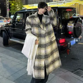 American Wool Plaid Coat Turn-down Collar Contrast Color Pocket Single Breasted High Street Winter 2024 Fashion 9C9019