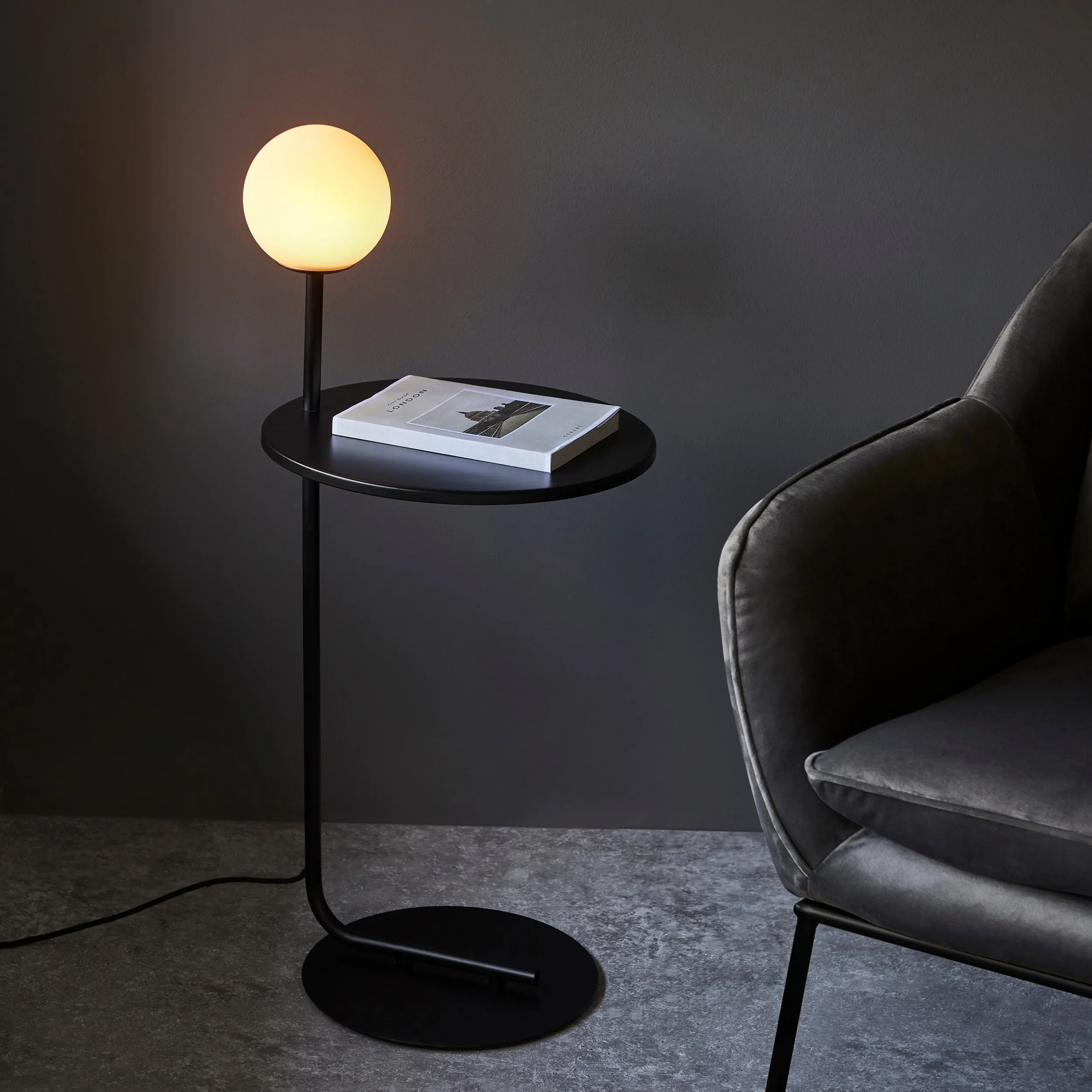 Amos Fusion Side Table and Lamp Matt Black