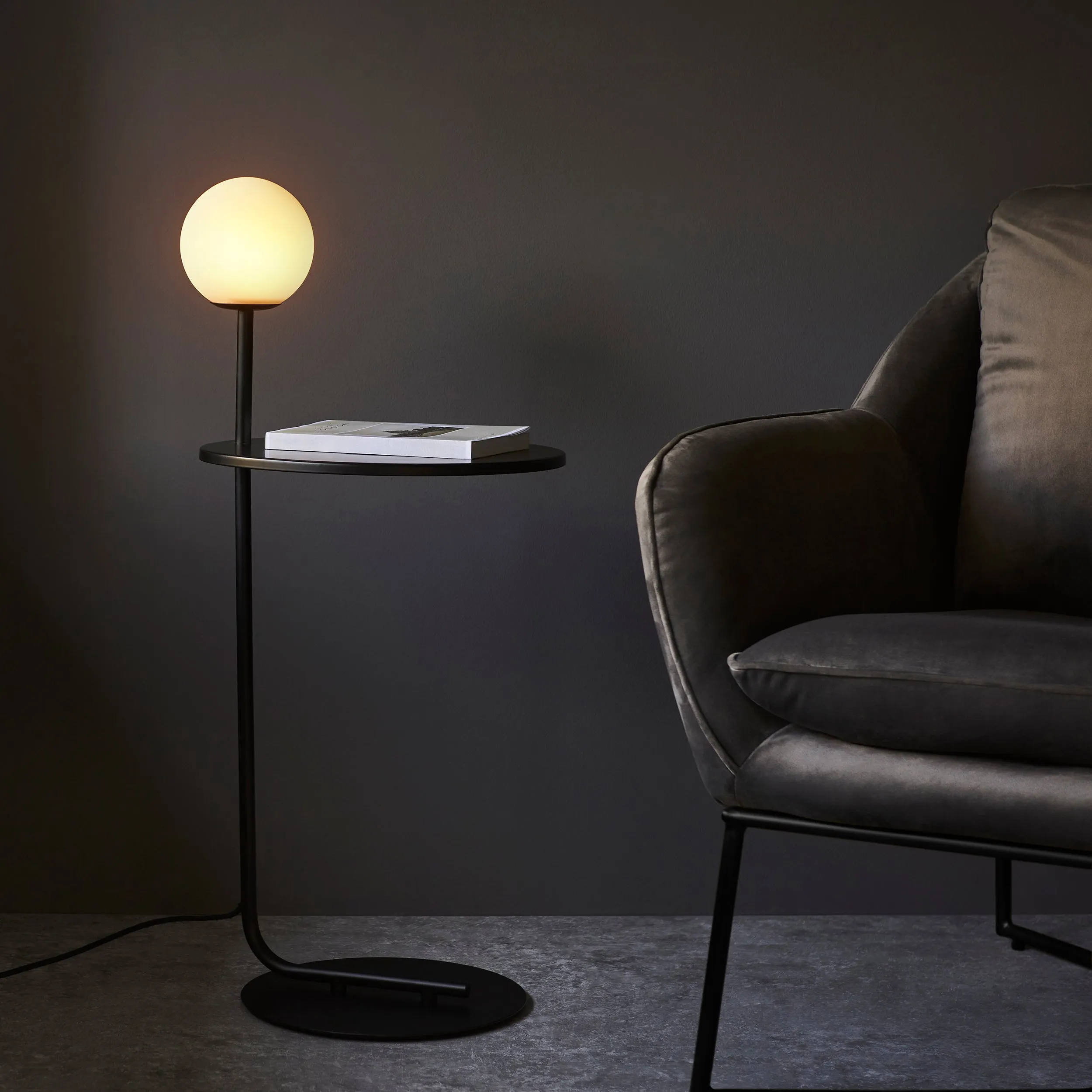 Amos Fusion Side Table and Lamp Matt Black