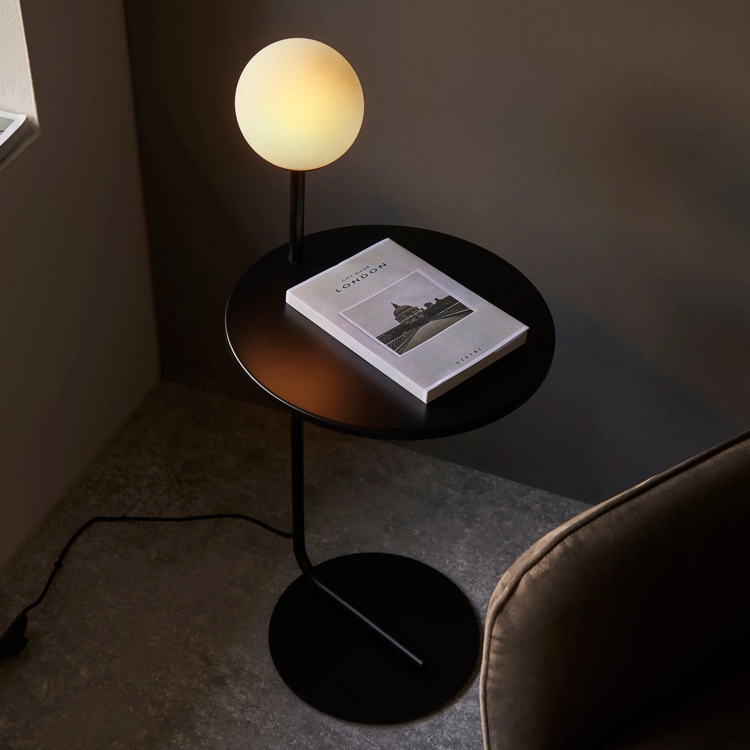 Amos Fusion Side Table and Lamp Matt Black