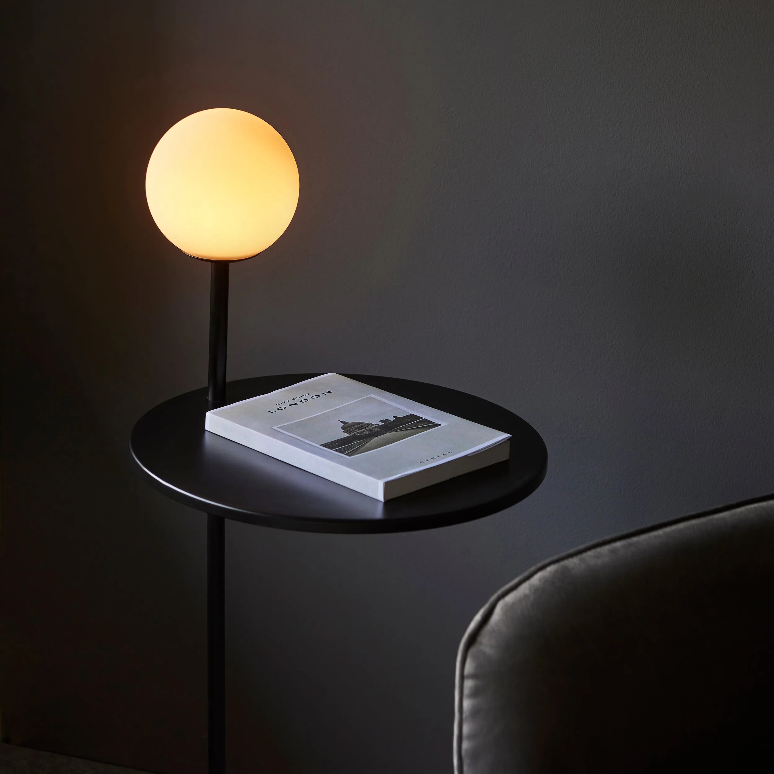 Amos Fusion Side Table and Lamp Matt Black