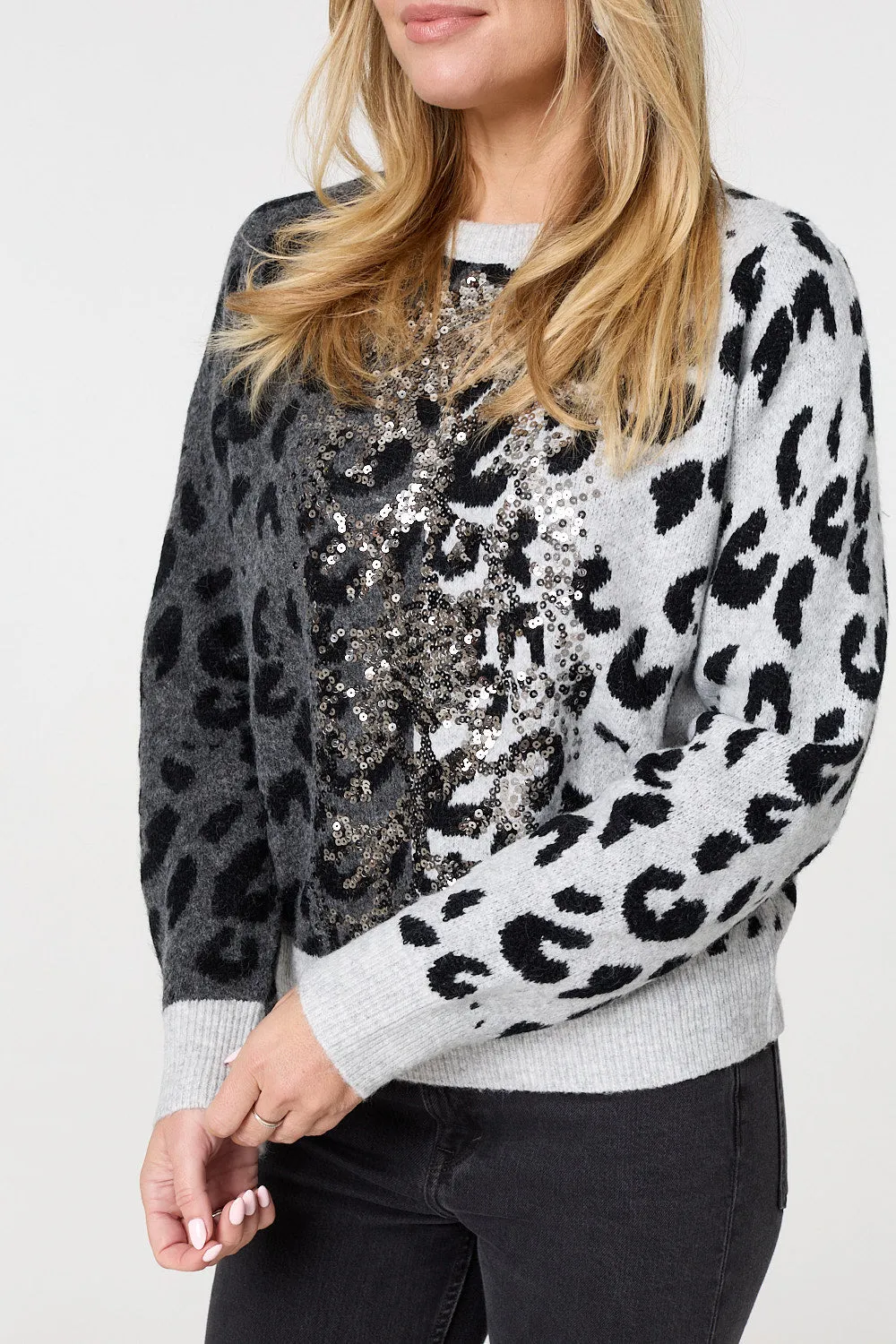 Animal Print Sequin Detail Jumper