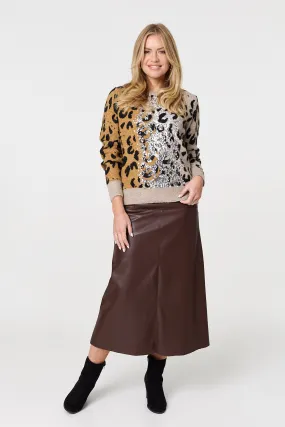 Animal Print Sequin Detail Jumper