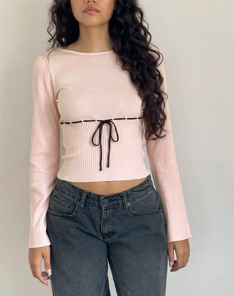 Awdella Top in Blush Pink with Black