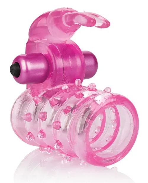 Basic Essentials Stretchy Vibrating Bunny Enhancer - Pink