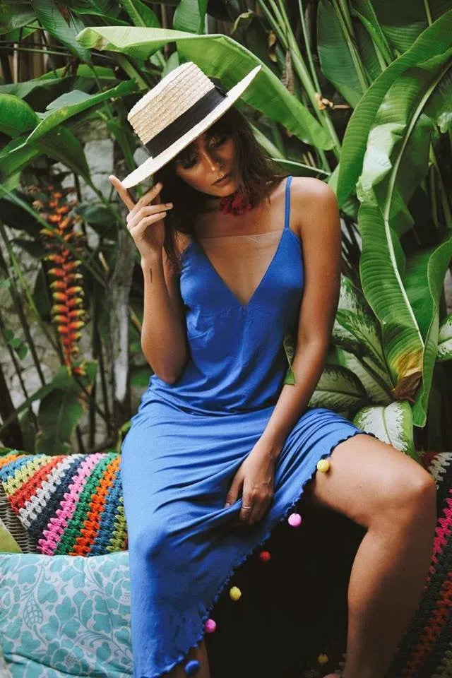 Bella Pom Pom Maxi Dress - Blue