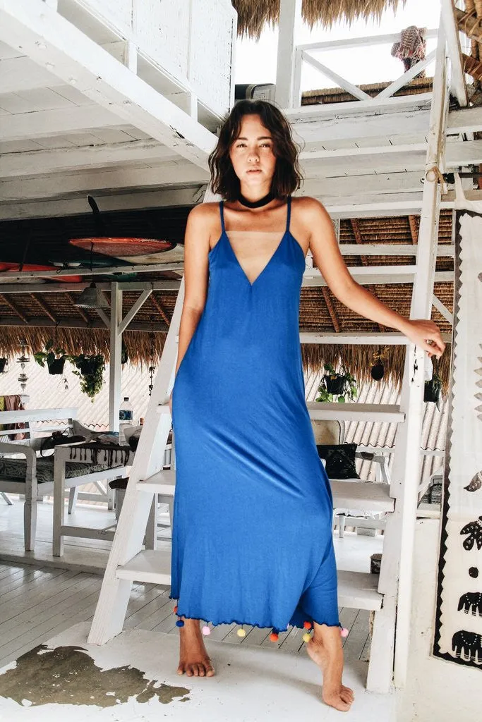 Bella Pom Pom Maxi Dress - Blue