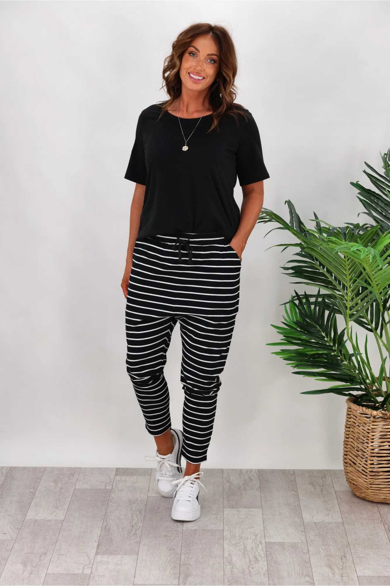 Betty Basics Jade Pants Black/White Stripe