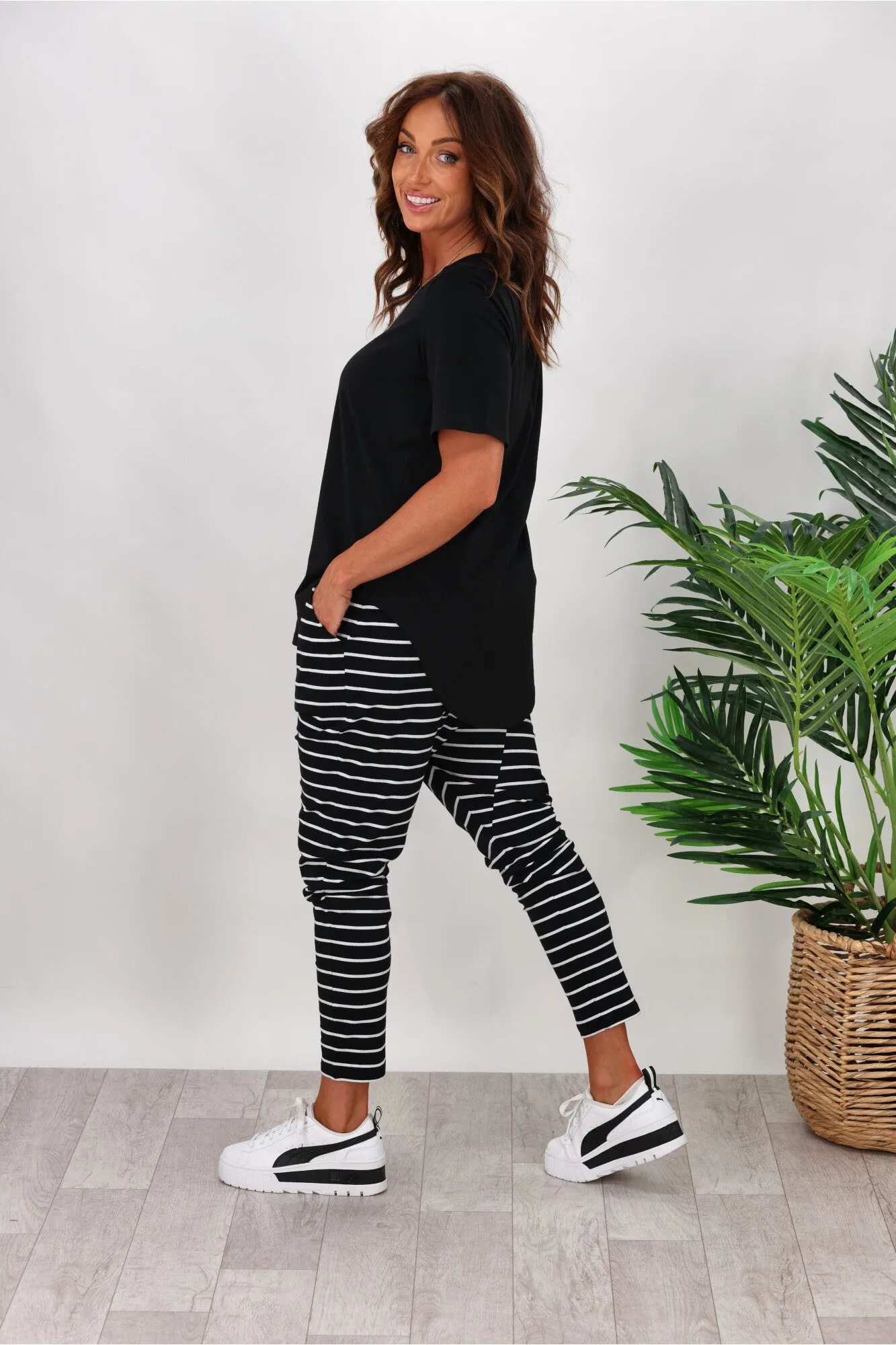 Betty Basics Jade Pants Black/White Stripe