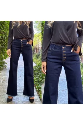 Bevy Flog Michelle XD - Extra Dark Denim Button Fly Wide Leg Pants | Dark Denim | Offered Online Only