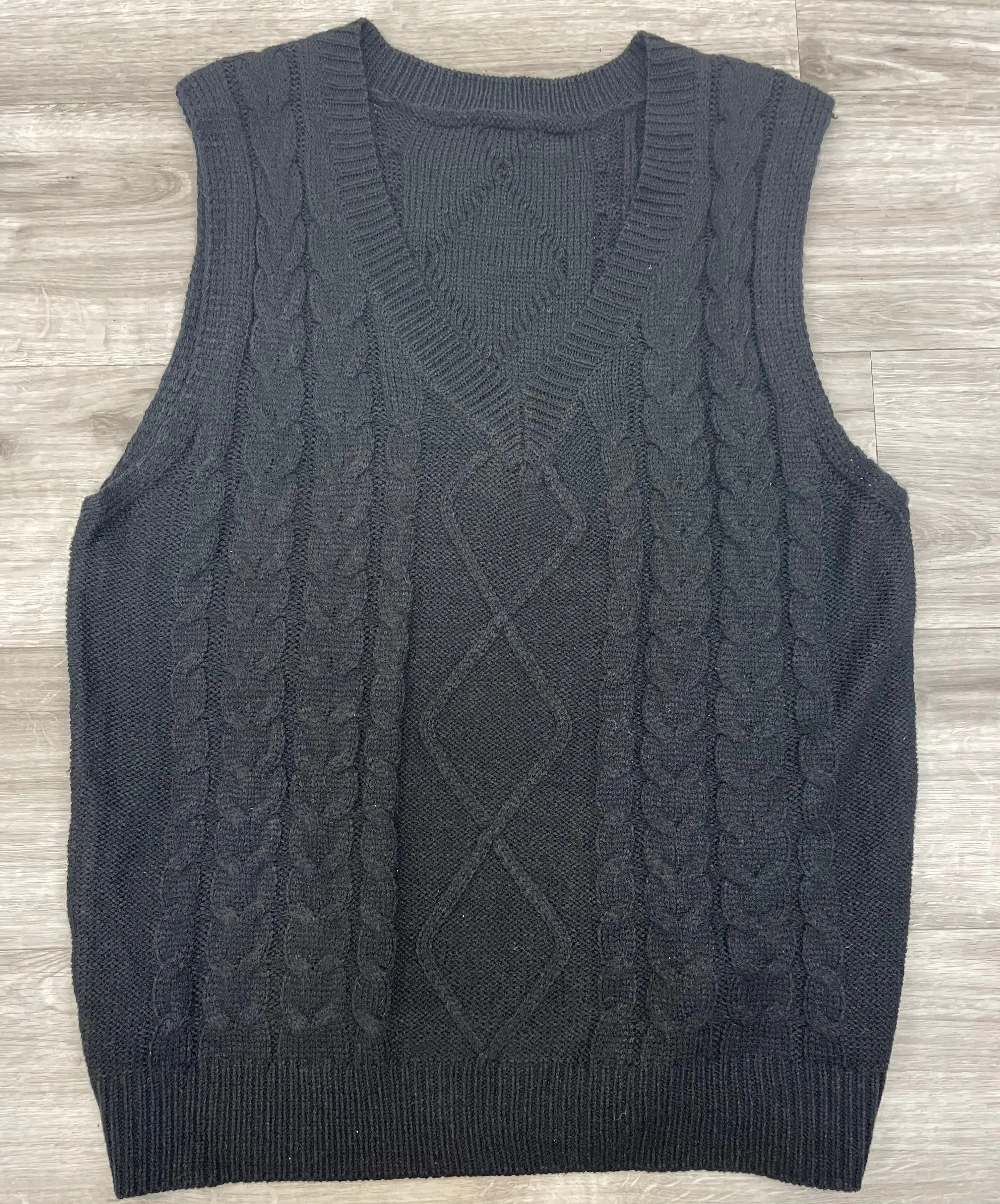 Black  Cable Knit V-Neck Vest