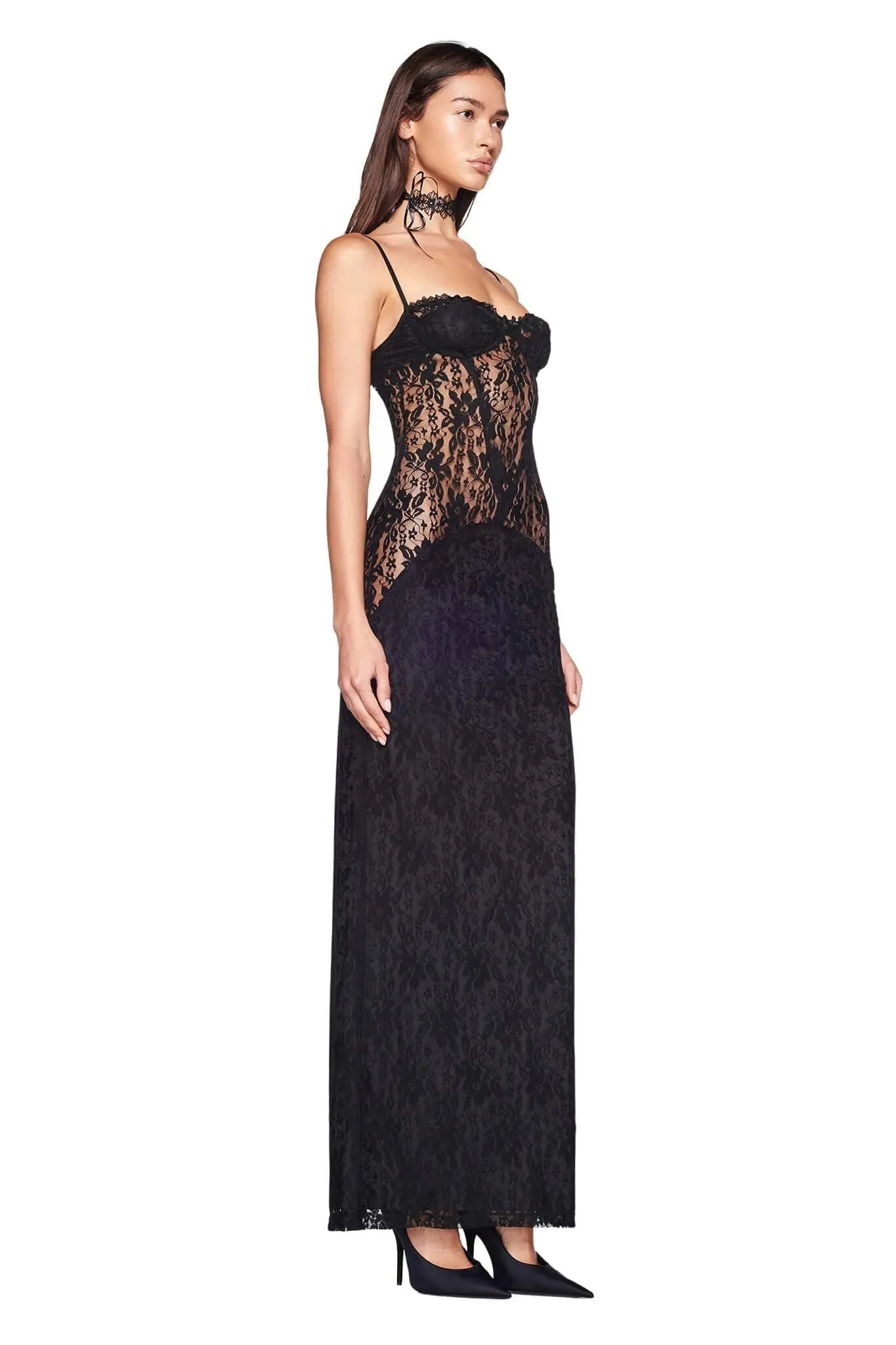 Black Lace Patchwork Charming Strappy Maxi Dress