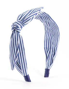 Blue Fabric Bow Stripe Wide Headband