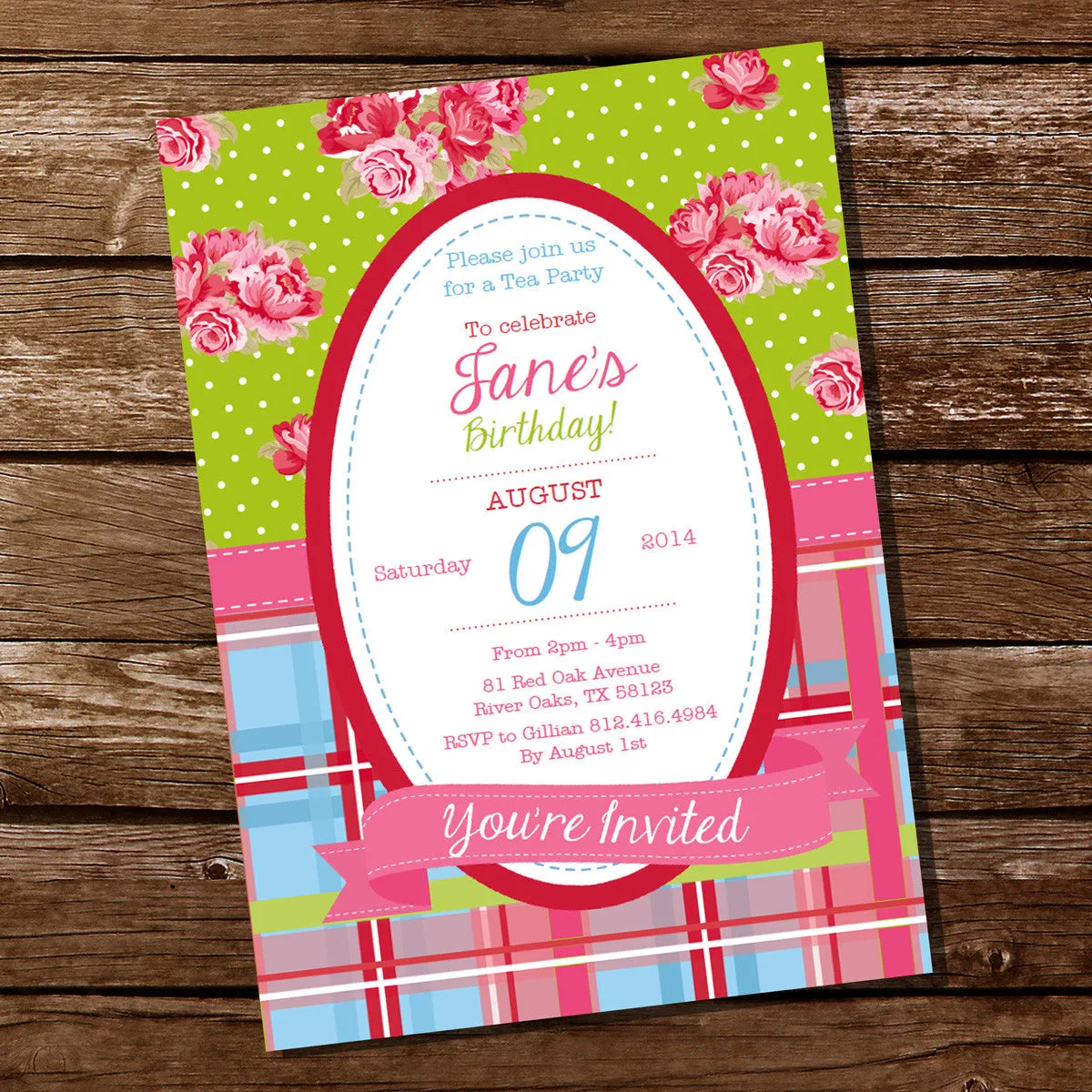 Bright Shabby Chic Birthday Party Invitation | Shabby Chic Invite Template