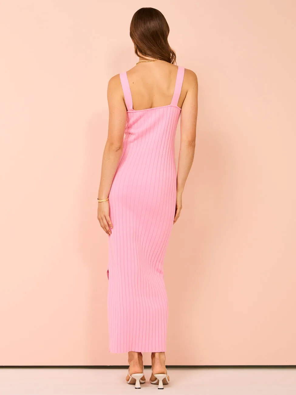 By Nicola Lucia Split Neckline Maxi Dress in Valentine Pink