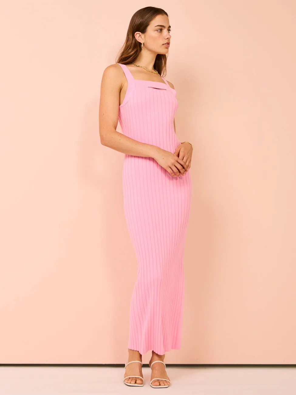 By Nicola Lucia Split Neckline Maxi Dress in Valentine Pink