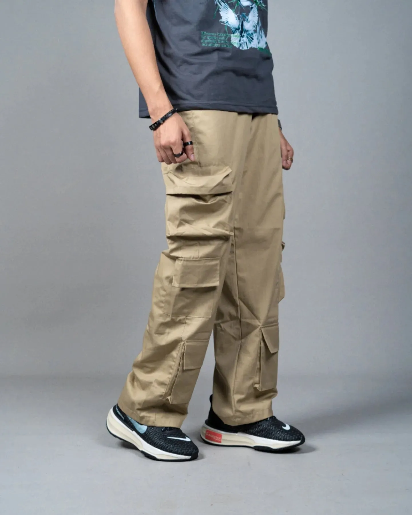 Camel Wide Multi Pocket Cargo Pant