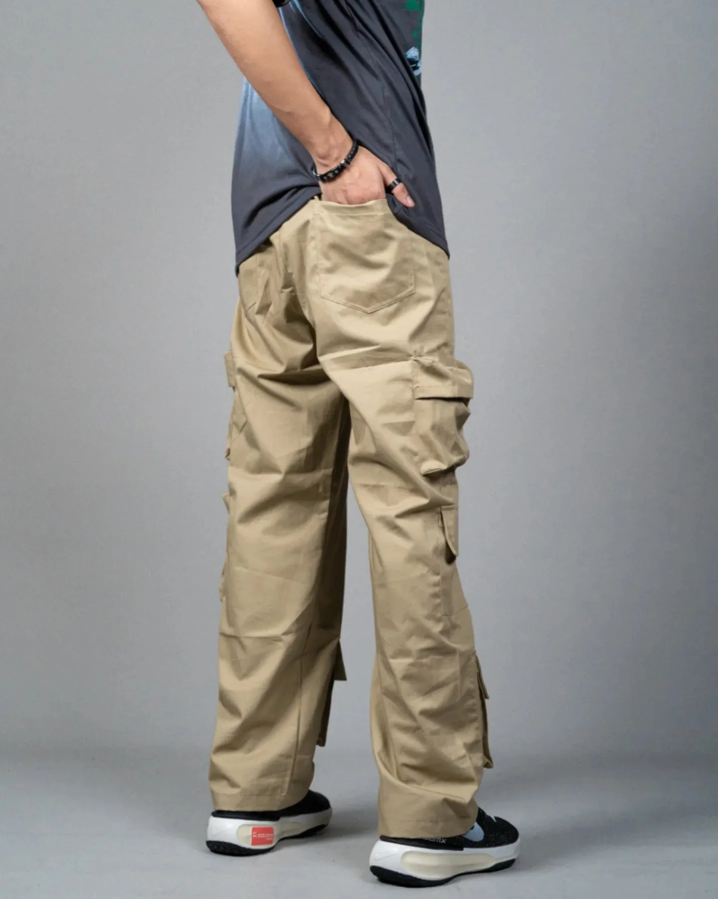 Camel Wide Multi Pocket Cargo Pant