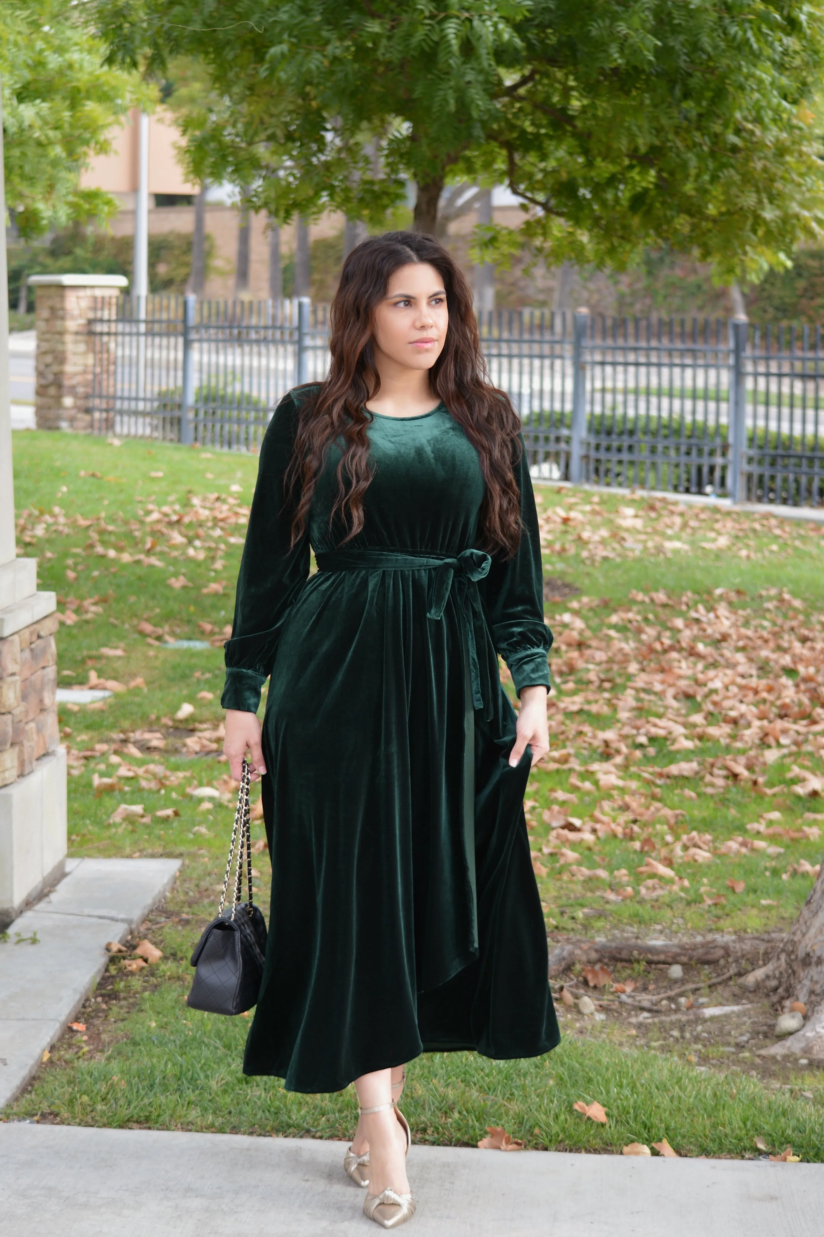 Cameo Emerald Green Velvet Maxi Dress