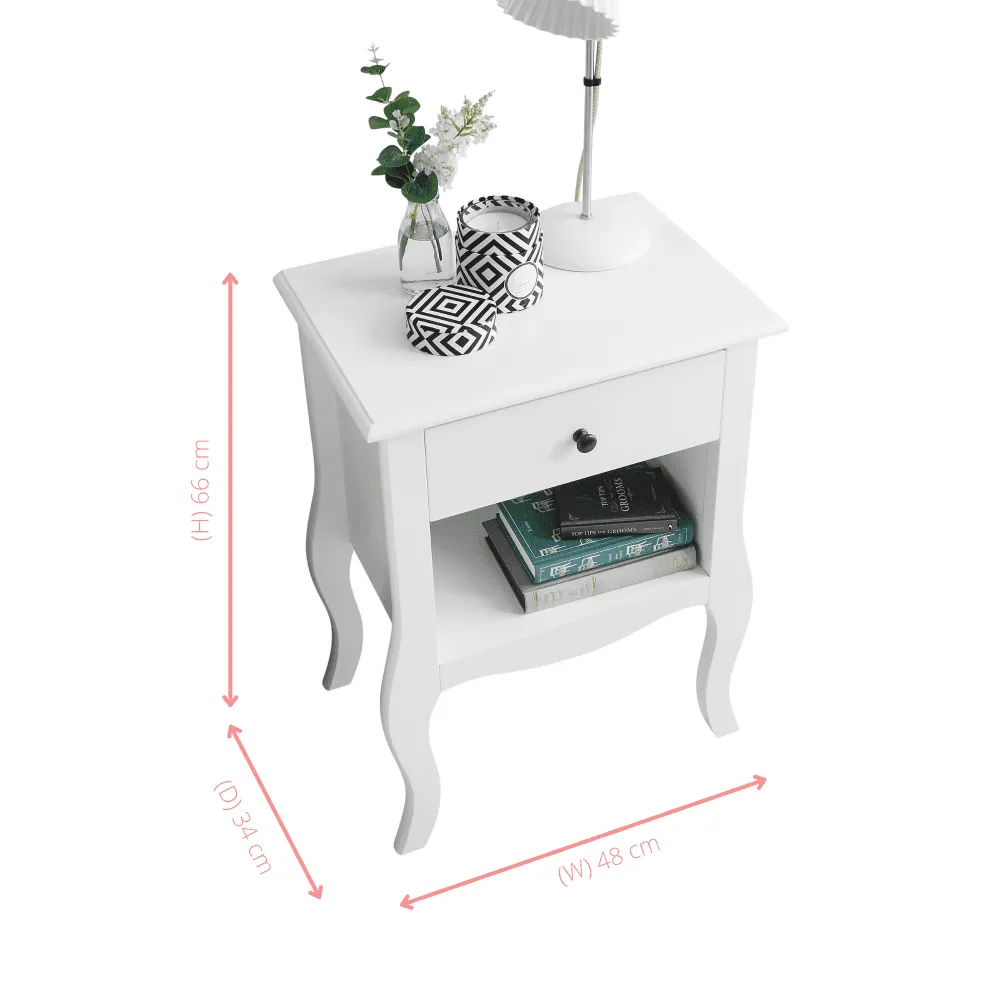 Camille Bedside Table 1 Drawer in Classic White