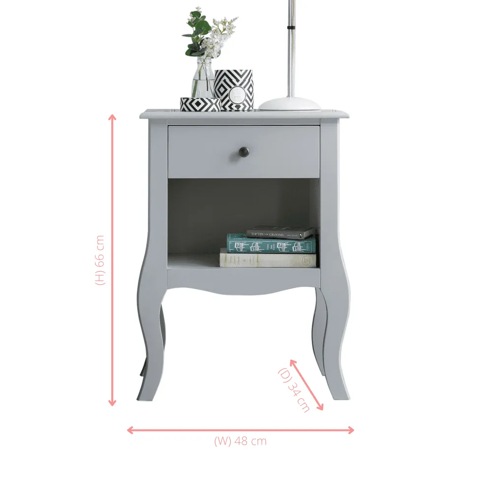 Camille Bedside Table 1 Drawer in Silk Grey