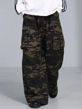 Camouflage Print Wide Leg Cargo Pants