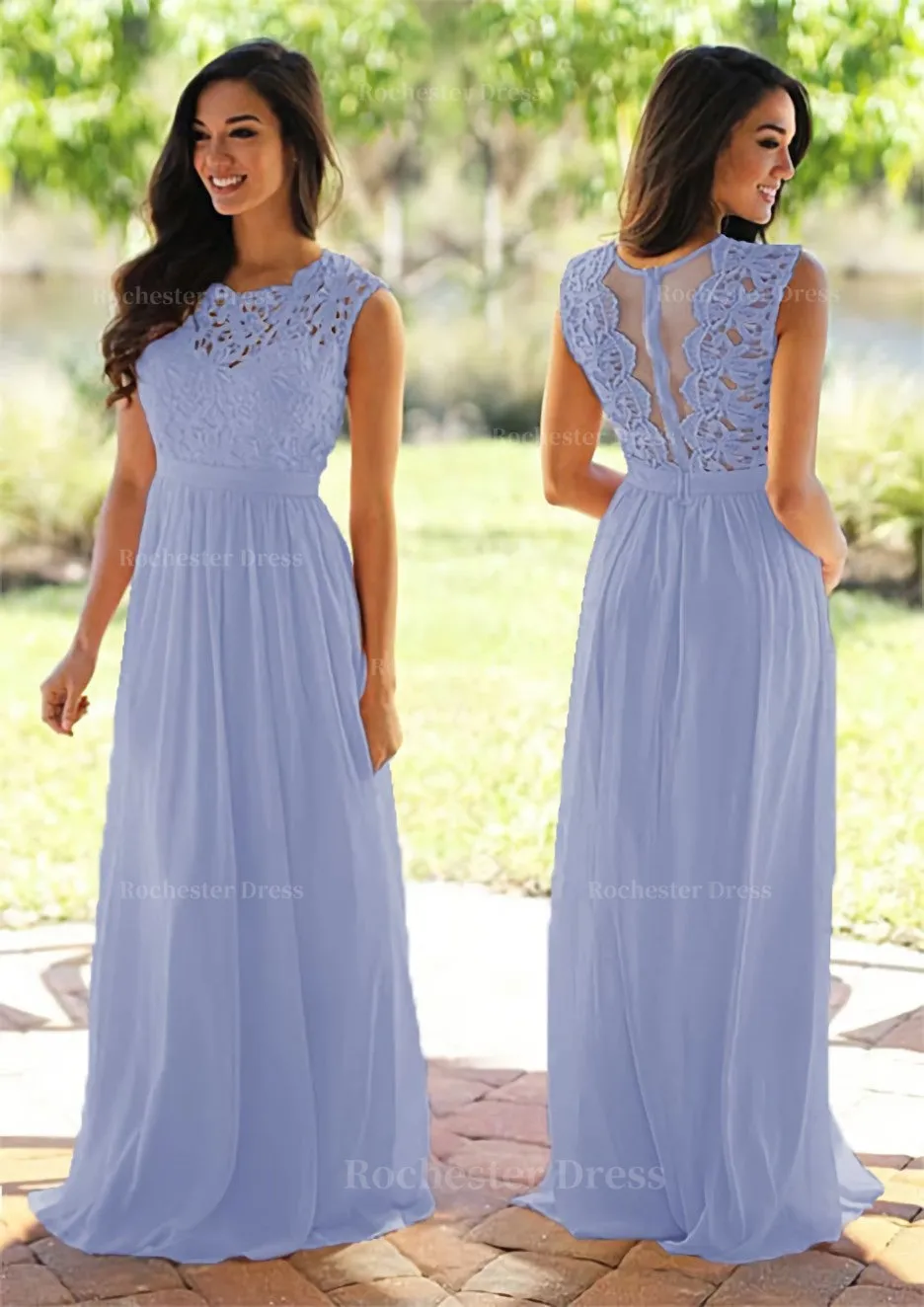 Chiffon Long/Floor-Length A-Line/Princess Sleeveless Bateau Zipper Prom Dress With Appliqued