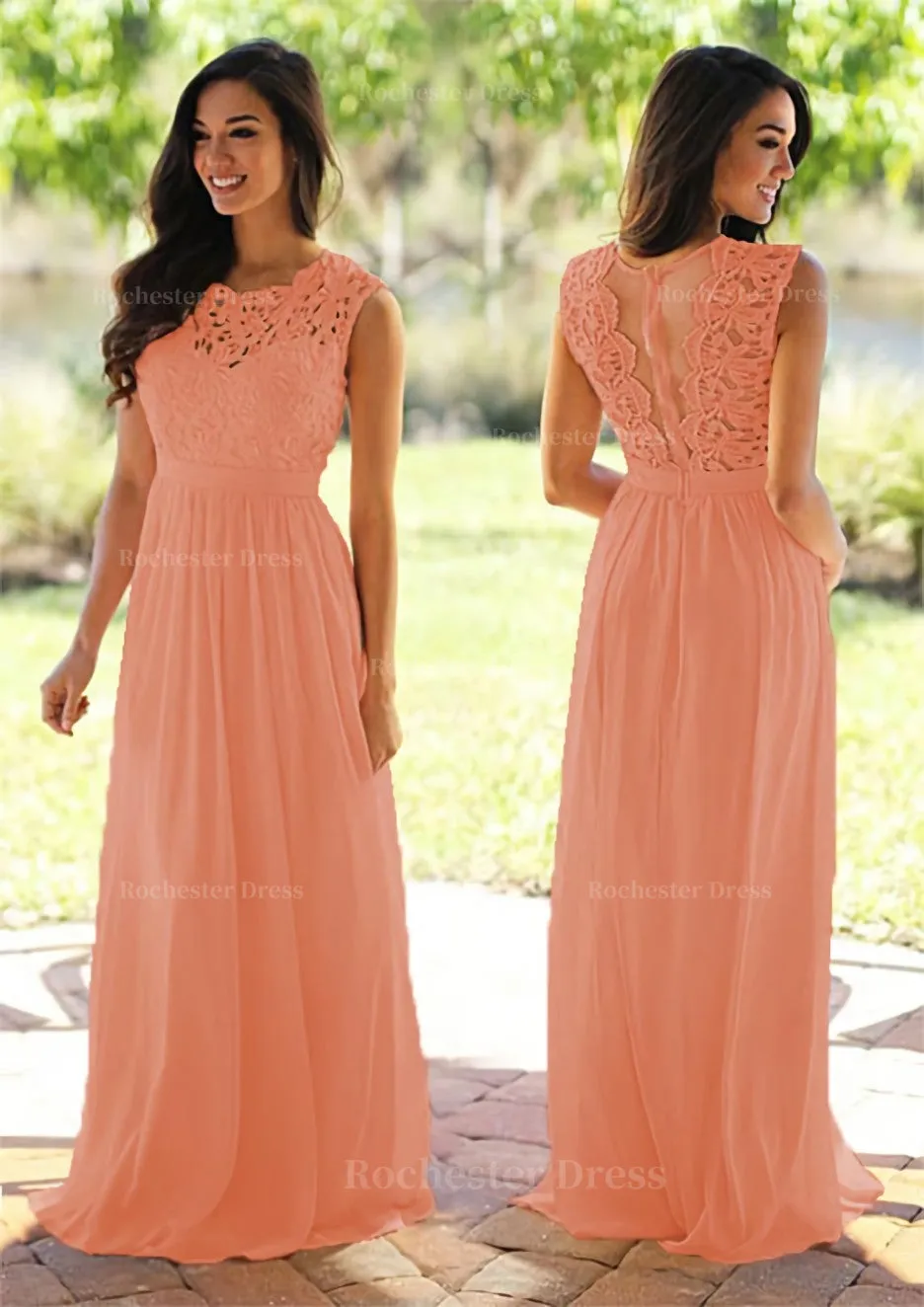 Chiffon Long/Floor-Length A-Line/Princess Sleeveless Bateau Zipper Prom Dress With Appliqued