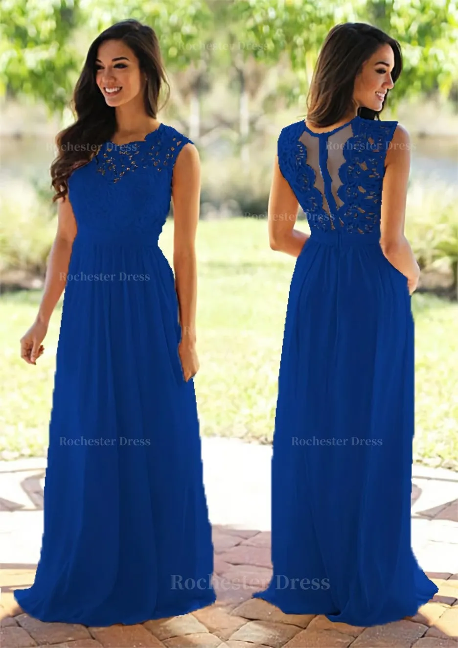 Chiffon Long/Floor-Length A-Line/Princess Sleeveless Bateau Zipper Prom Dress With Appliqued