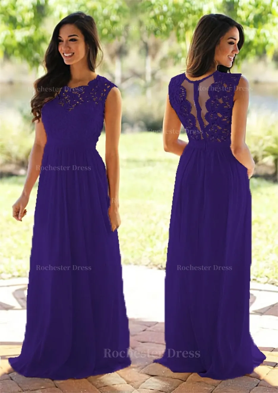 Chiffon Long/Floor-Length A-Line/Princess Sleeveless Bateau Zipper Prom Dress With Appliqued