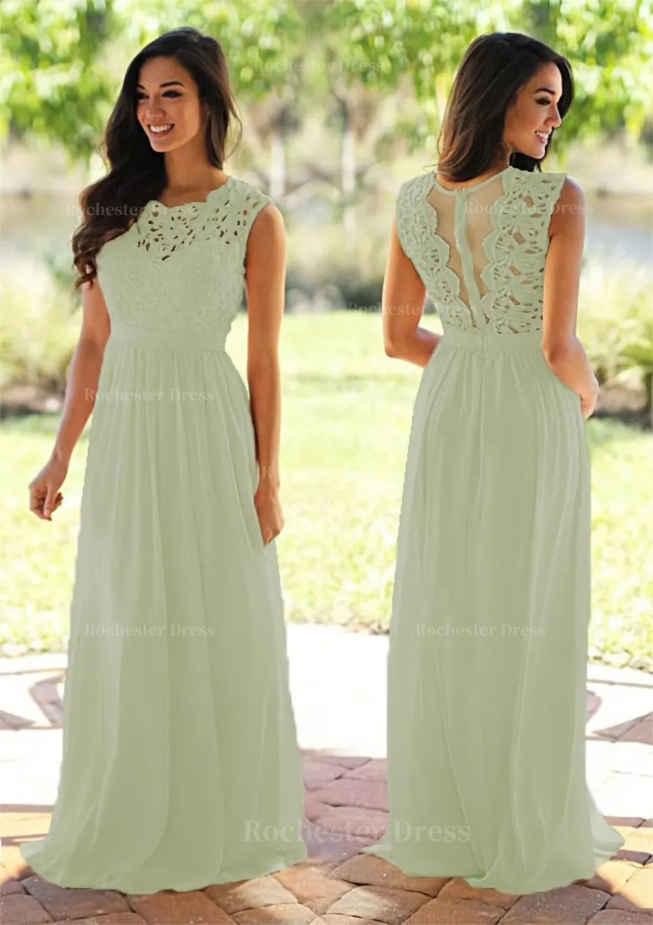 Chiffon Long/Floor-Length A-Line/Princess Sleeveless Bateau Zipper Prom Dress With Appliqued