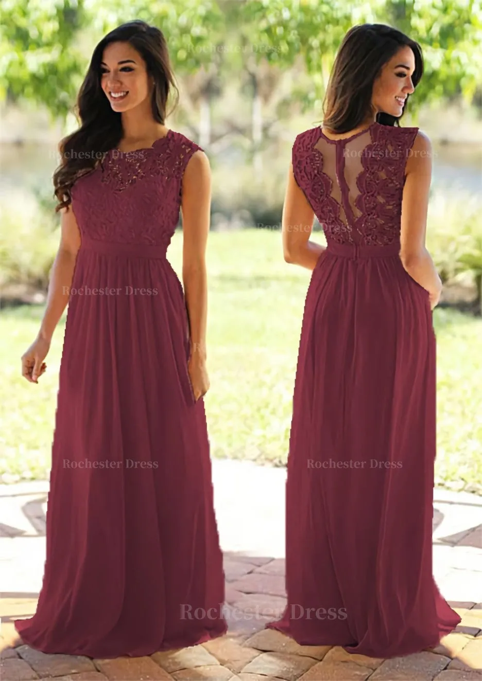 Chiffon Long/Floor-Length A-Line/Princess Sleeveless Bateau Zipper Prom Dress With Appliqued