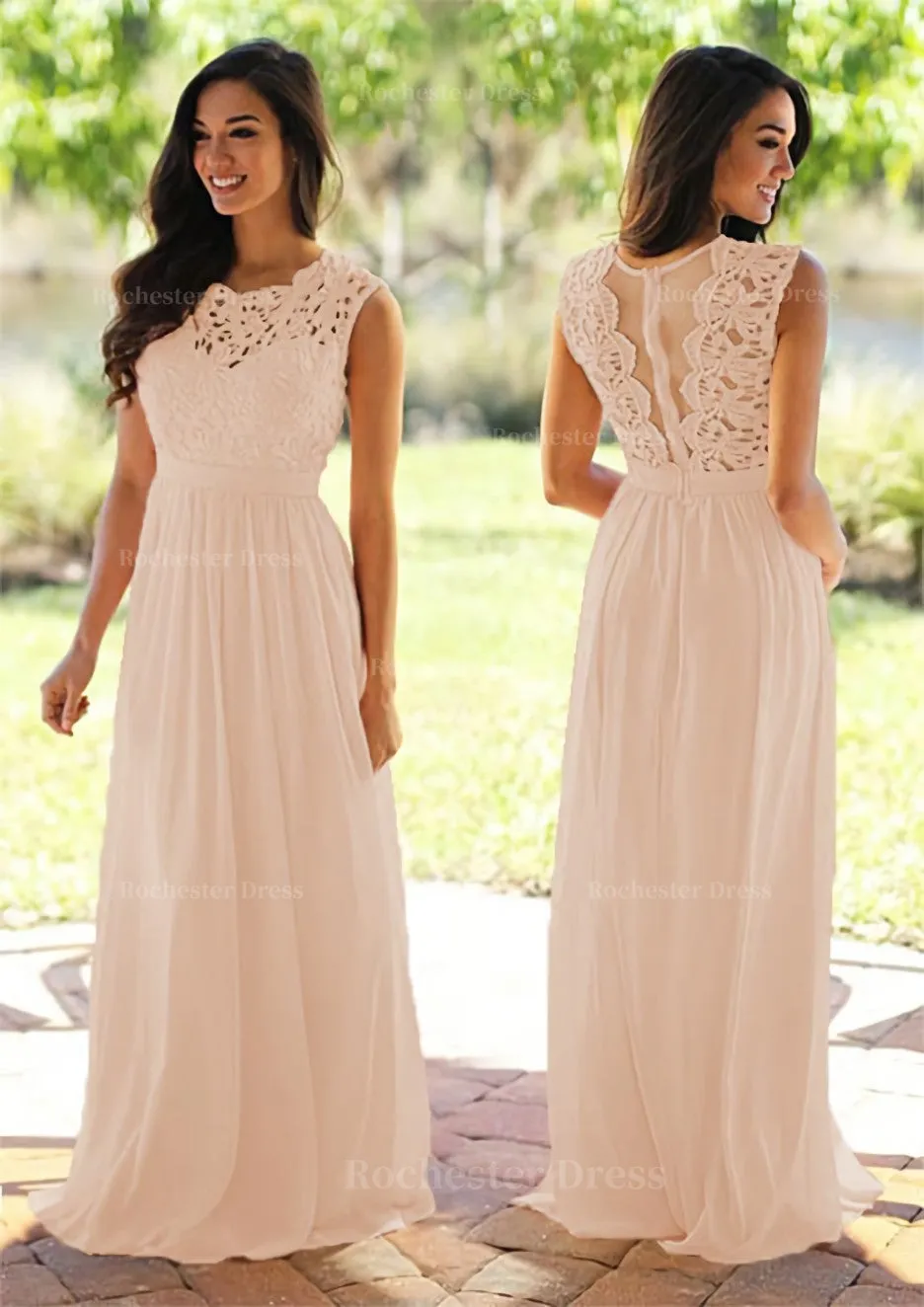 Chiffon Long/Floor-Length A-Line/Princess Sleeveless Bateau Zipper Prom Dress With Appliqued